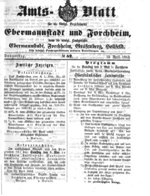 Amtsblatt für die Königlichen Bezirksämter Forchheim und Ebermannstadt sowie für die Königliche Stadt Forchheim Donnerstag 30. April 1863