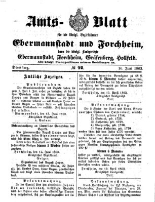 Amtsblatt für die Königlichen Bezirksämter Forchheim und Ebermannstadt sowie für die Königliche Stadt Forchheim Dienstag 16. Juni 1863