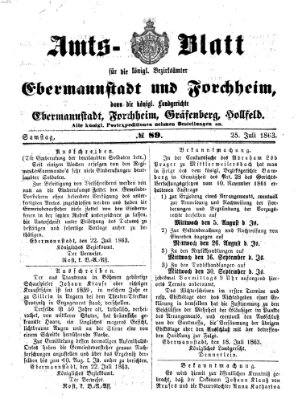 Amtsblatt für die Königlichen Bezirksämter Forchheim und Ebermannstadt sowie für die Königliche Stadt Forchheim Samstag 25. Juli 1863