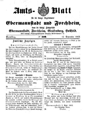 Amtsblatt für die Königlichen Bezirksämter Forchheim und Ebermannstadt sowie für die Königliche Stadt Forchheim Samstag 12. September 1863