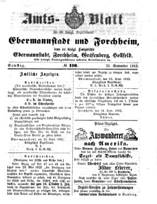 Amtsblatt für die Königlichen Bezirksämter Forchheim und Ebermannstadt sowie für die Königliche Stadt Forchheim Samstag 26. September 1863