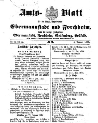 Amtsblatt für die Königlichen Bezirksämter Forchheim und Ebermannstadt sowie für die Königliche Stadt Forchheim Donnerstag 5. Januar 1865