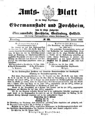 Amtsblatt für die Königlichen Bezirksämter Forchheim und Ebermannstadt sowie für die Königliche Stadt Forchheim Dienstag 31. Januar 1865