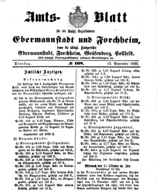 Amtsblatt für die Königlichen Bezirksämter Forchheim und Ebermannstadt sowie für die Königliche Stadt Forchheim Dienstag 12. September 1865