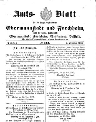 Amtsblatt für die Königlichen Bezirksämter Forchheim und Ebermannstadt sowie für die Königliche Stadt Forchheim Samstag 2. Dezember 1865