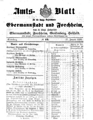 Amtsblatt für die Königlichen Bezirksämter Forchheim und Ebermannstadt sowie für die Königliche Stadt Forchheim Samstag 27. Januar 1866