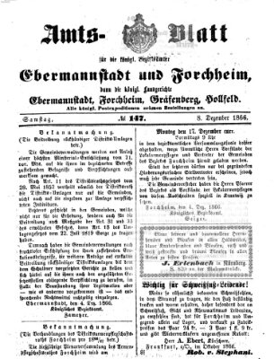 Amtsblatt für die Königlichen Bezirksämter Forchheim und Ebermannstadt sowie für die Königliche Stadt Forchheim Samstag 8. Dezember 1866