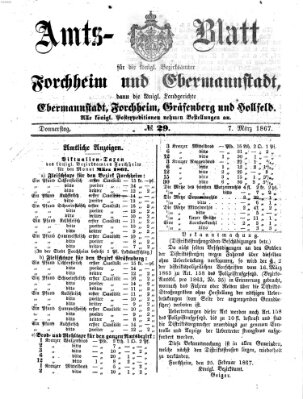 Amtsblatt für die Königlichen Bezirksämter Forchheim und Ebermannstadt sowie für die Königliche Stadt Forchheim Donnerstag 7. März 1867