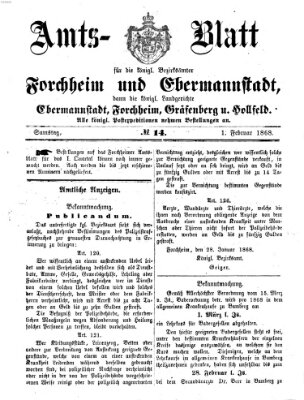Amtsblatt für die Königlichen Bezirksämter Forchheim und Ebermannstadt sowie für die Königliche Stadt Forchheim Samstag 1. Februar 1868