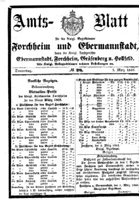 Amtsblatt für die Königlichen Bezirksämter Forchheim und Ebermannstadt sowie für die Königliche Stadt Forchheim Donnerstag 5. März 1868