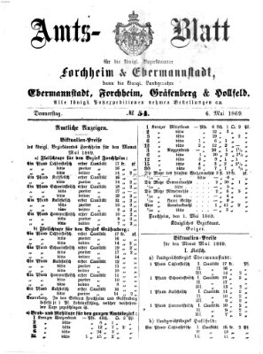 Amtsblatt für die Königlichen Bezirksämter Forchheim und Ebermannstadt sowie für die Königliche Stadt Forchheim Donnerstag 6. Mai 1869