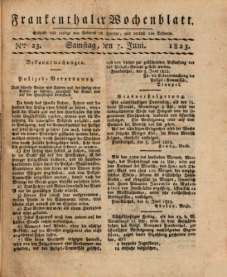 Frankenthaler Wochen-Blatt Samstag 7. Juni 1823