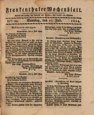 Frankenthaler Wochen-Blatt Samstag 17. Juli 1824