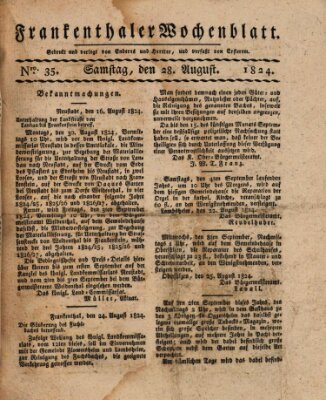 Frankenthaler Wochen-Blatt Samstag 28. August 1824