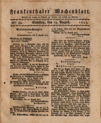 Frankenthaler Wochen-Blatt Samstag 13. August 1825
