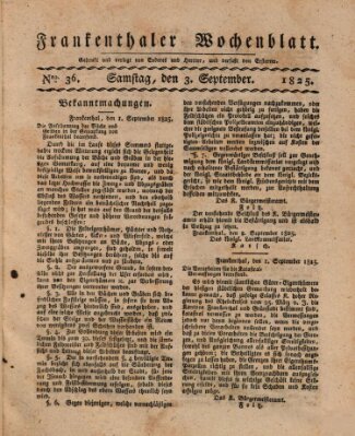 Frankenthaler Wochen-Blatt Samstag 3. September 1825