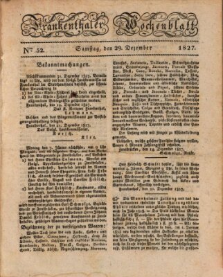 Frankenthaler Wochen-Blatt Samstag 29. Dezember 1827