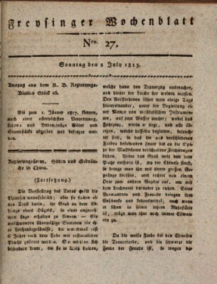 Freisinger Wochenblatt Sonntag 2. Juli 1815