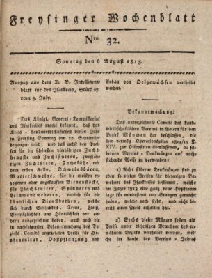 Freisinger Wochenblatt Sonntag 6. August 1815