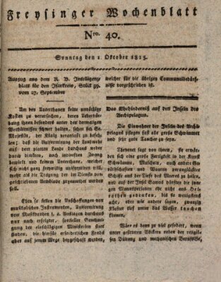 Freisinger Wochenblatt Sonntag 1. Oktober 1815