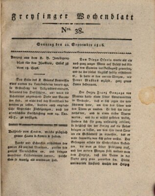 Freisinger Wochenblatt Sonntag 22. September 1816