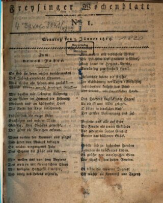 Freisinger Wochenblatt Sonntag 3. Januar 1819