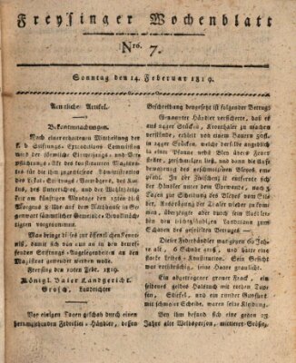 Freisinger Wochenblatt Sonntag 14. Februar 1819