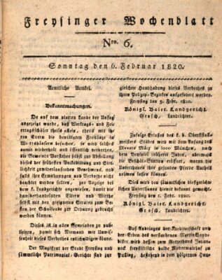 Freisinger Wochenblatt Sonntag 6. Februar 1820