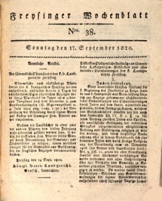 Freisinger Wochenblatt Sonntag 17. September 1820