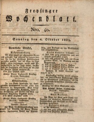 Freisinger Wochenblatt Sonntag 4. Oktober 1829
