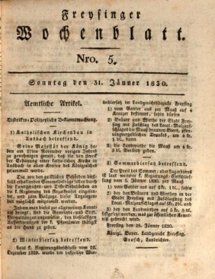 Freisinger Wochenblatt Sonntag 31. Januar 1830