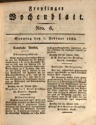 Freisinger Wochenblatt Sonntag 7. Februar 1830
