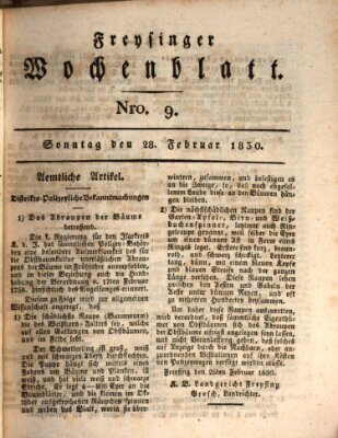 Freisinger Wochenblatt Sonntag 28. Februar 1830