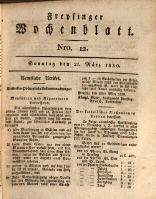 Freisinger Wochenblatt Sonntag 21. März 1830