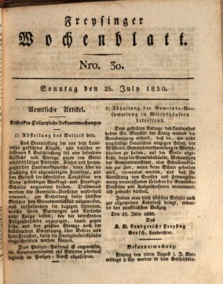 Freisinger Wochenblatt Sonntag 25. Juli 1830