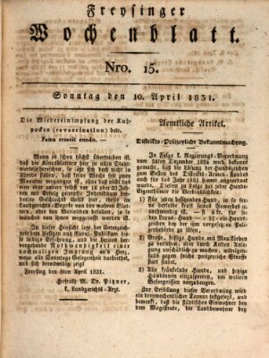 Freisinger Wochenblatt Sonntag 10. April 1831