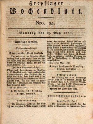 Freisinger Wochenblatt Sonntag 29. Mai 1831