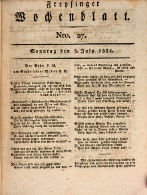 Freisinger Wochenblatt Sonntag 3. Juli 1831
