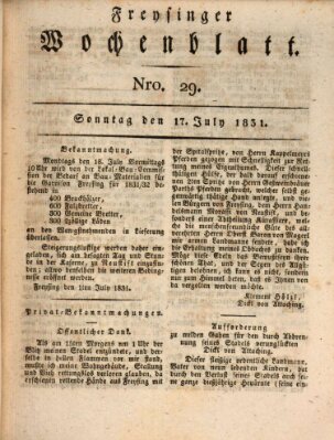 Freisinger Wochenblatt Sonntag 17. Juli 1831
