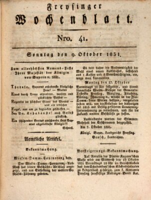 Freisinger Wochenblatt Sonntag 9. Oktober 1831
