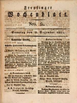 Freisinger Wochenblatt Sonntag 18. Dezember 1831