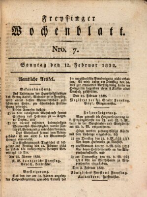 Freisinger Wochenblatt Sonntag 12. Februar 1832