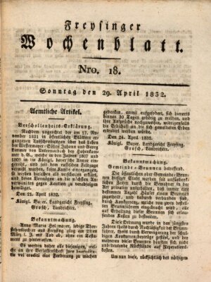 Freisinger Wochenblatt Sonntag 29. April 1832