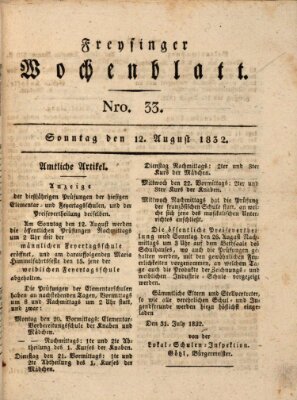 Freisinger Wochenblatt Sonntag 12. August 1832