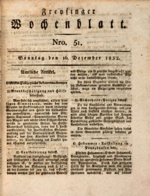 Freisinger Wochenblatt Sonntag 16. Dezember 1832
