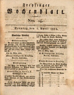 Freisinger Wochenblatt Sonntag 7. April 1833