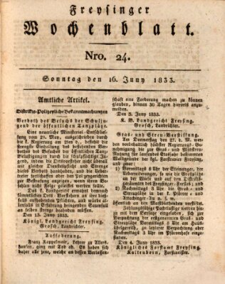 Freisinger Wochenblatt Sonntag 16. Juni 1833