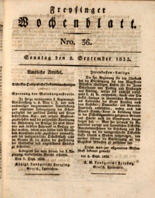 Freisinger Wochenblatt Sonntag 8. September 1833