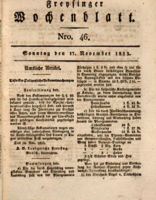 Freisinger Wochenblatt Sonntag 17. November 1833