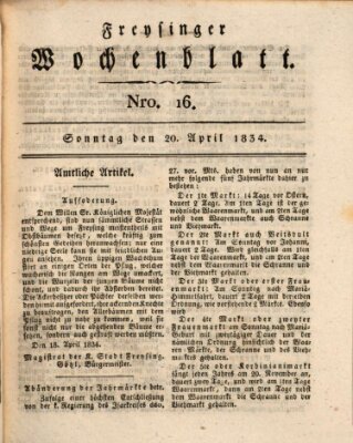 Freisinger Wochenblatt Sonntag 20. April 1834
